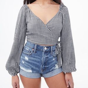 Long Sleeve Gingham Crop Top from Aeropostale